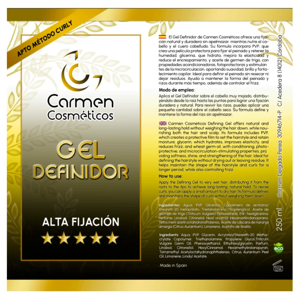 Carmen Cosméticos Gel Definidor Alta Fijación 250ml - Imagen 2